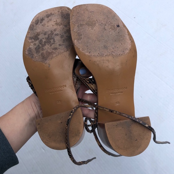 ZIMMERMANN Brown Snakeskin Block Heel Square Toe Gladiator Sandals - Picture 6 of 8